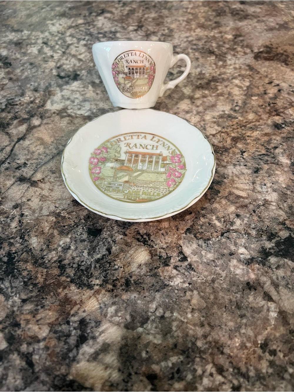 Loretta Lynn Ranch White Porcelain Cup & Saucer Set with Pink Accents